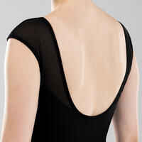 Women's Bi-Material Short-Sleeved Ballet Leotard - Black