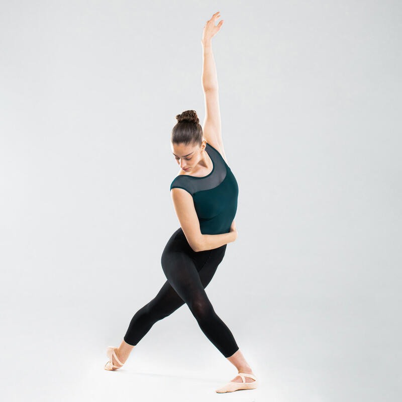 Balletpakje met korte mouwen voor dames twee stoffen blauw