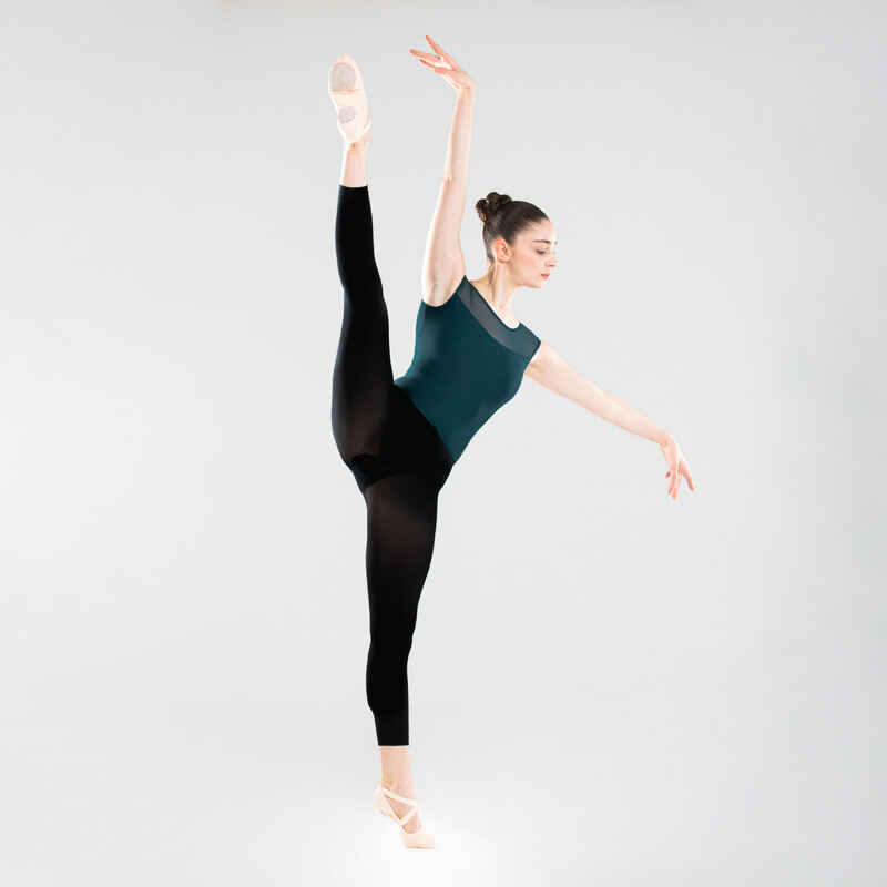 Tanzbody Ballett kurzarm Bi-Material Damen blau