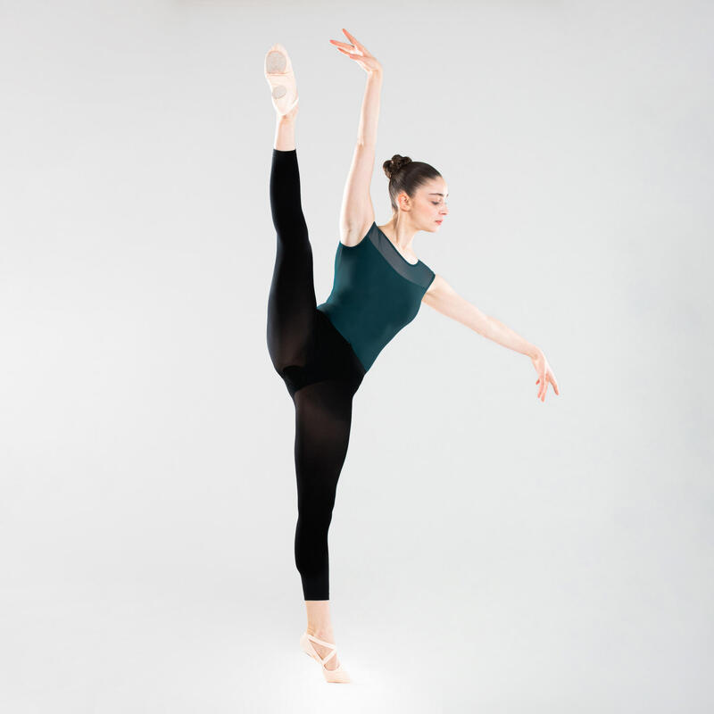 Justaucorps danse classique bleu manches courtes bi-matière femme