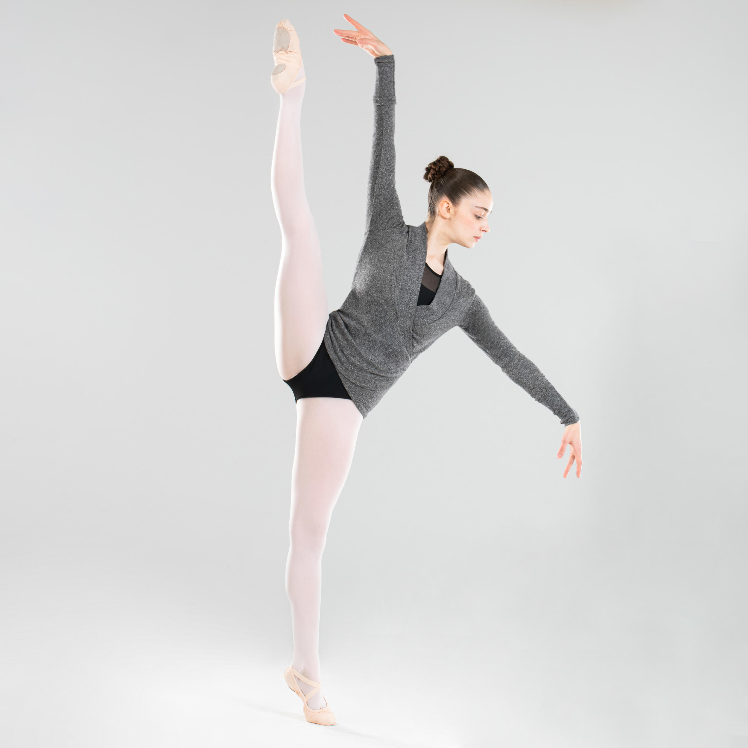 STAREVER Women's Ballet Wrap Over Top - Mottled grey