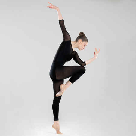 Dámsky baletný trikot z dvojitého materiálu s dlhými rukávmi čierny