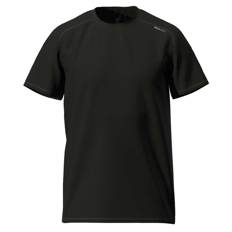 Basic fitness-T-shirt voor heren ronde hals ademend zwart