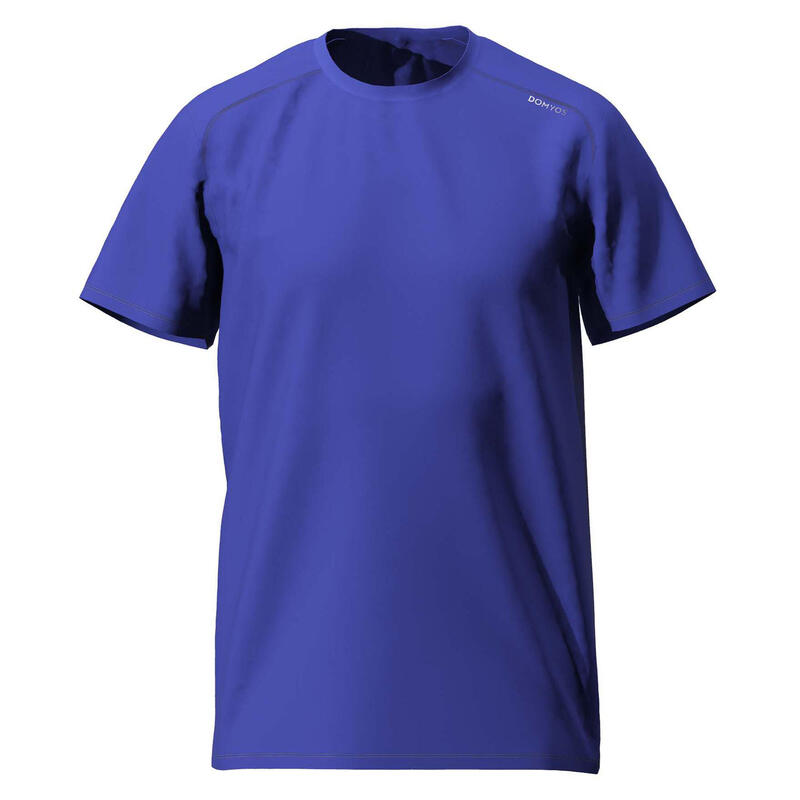 Fitnesssshirt voor heren Essential ademend ronde hals gemêleerd blauw