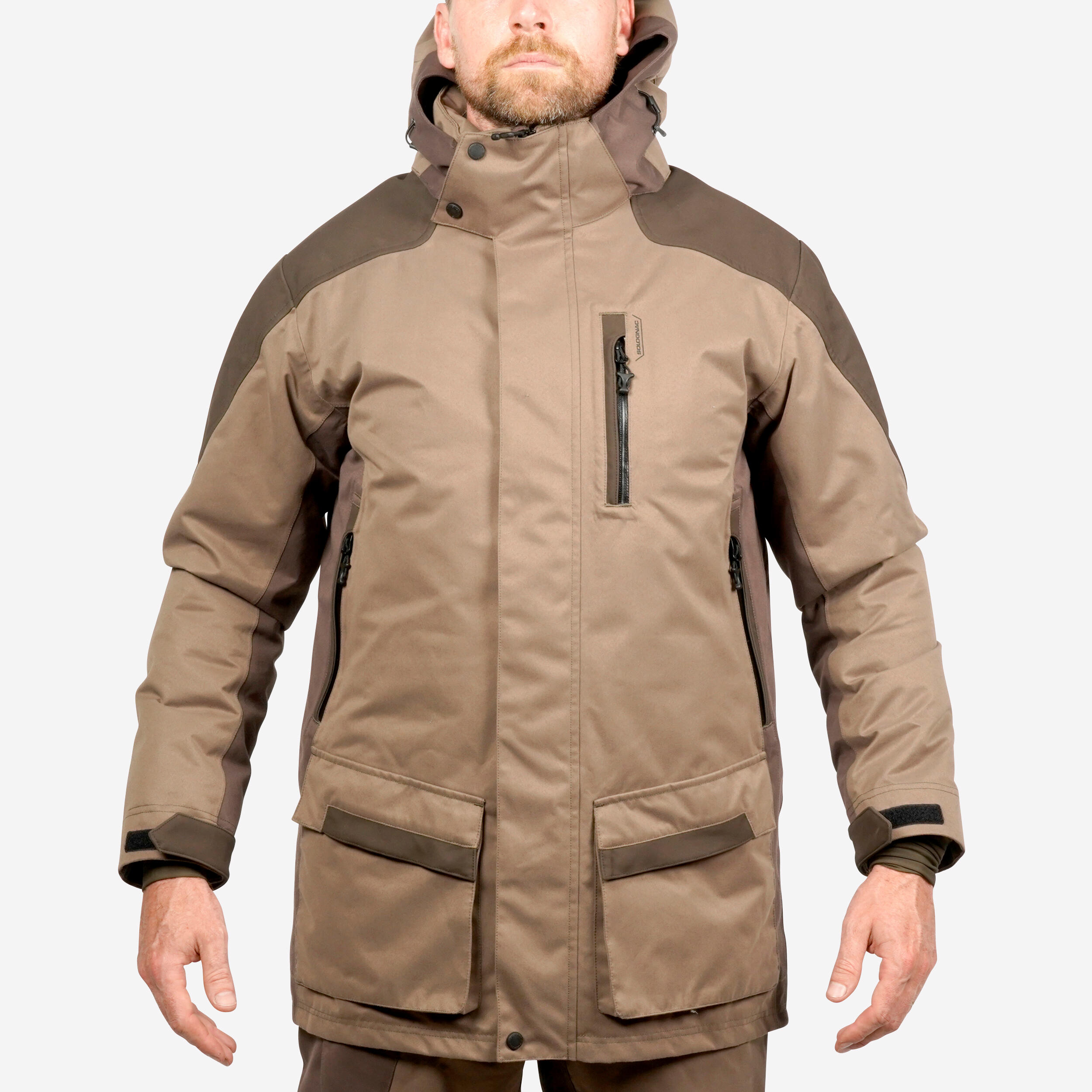 Hunting Jacket Warm Silent Waterproof - 520 Brown - SOLOGNAC