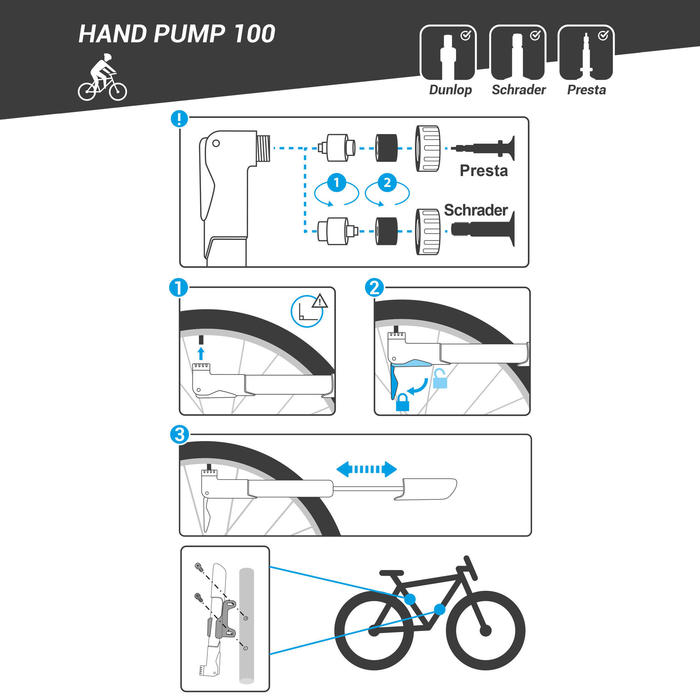 Pompe A Main 100 Noire Btwin Decathlon