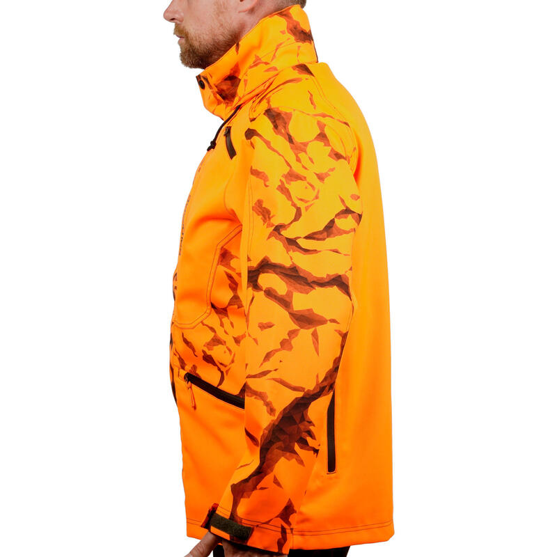 Chaqueta Caza Solognac 500 Hombre Reforzada Impermeable Naranja Fluo Visibilidad