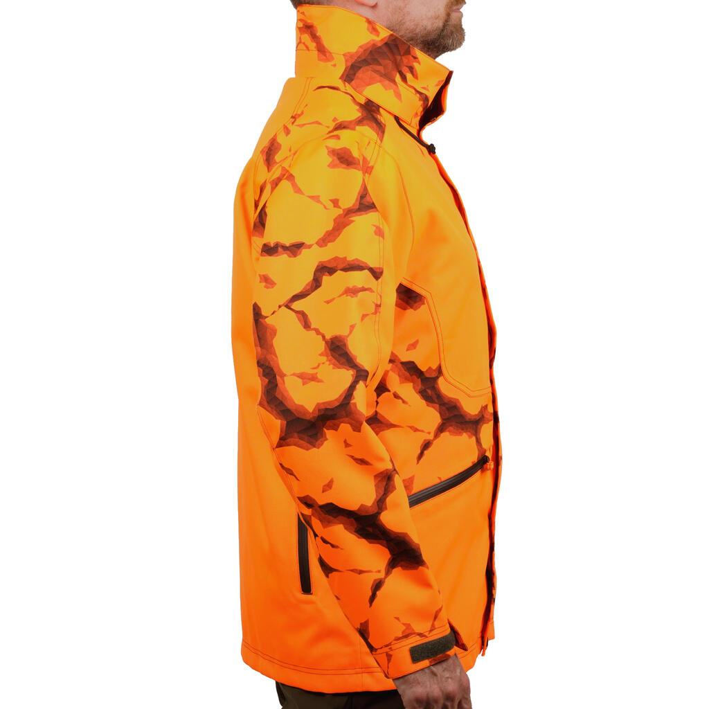 Pánska poľovnícka bunda Supertrack 500 nepremokavá odolná oranžová reflexná