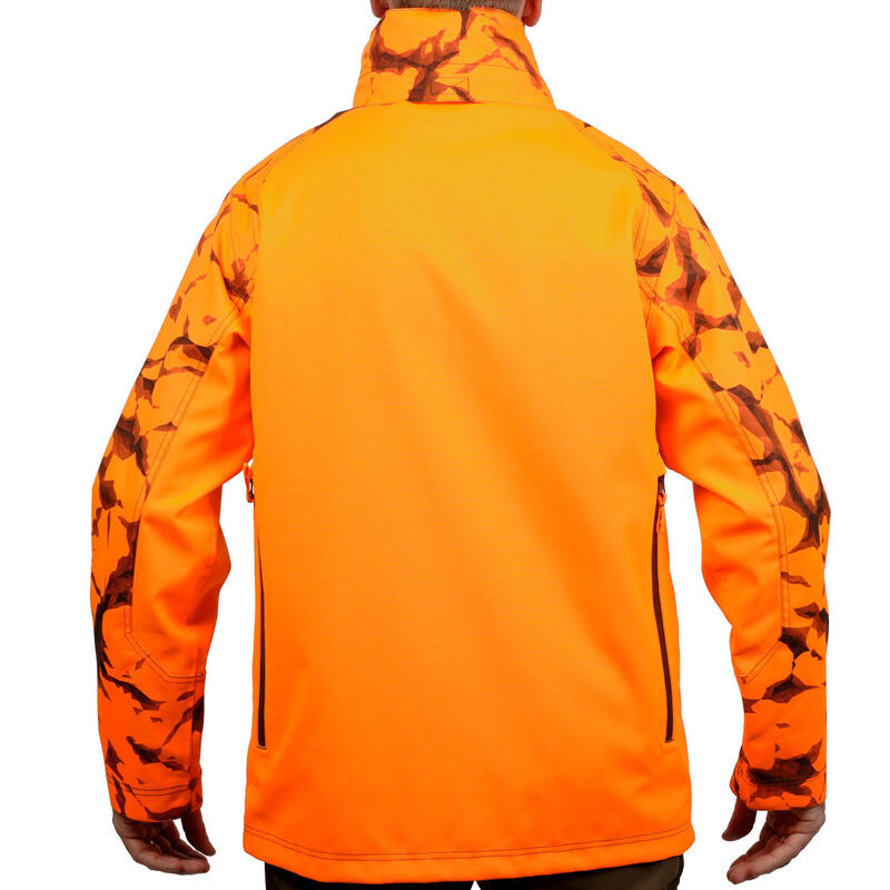 Chaqueta Caza Solognac 500 Hombre Reforzada Impermeable Naranja Fluo Visibilidad