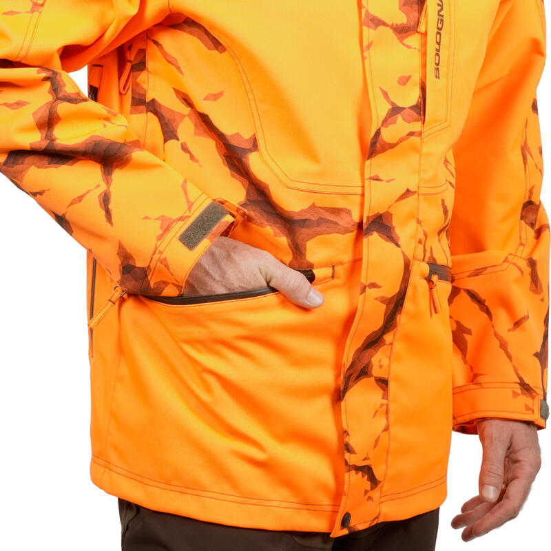 Stevige en waterdichte jas voor de jacht Supertrack 500 fluo-oranje