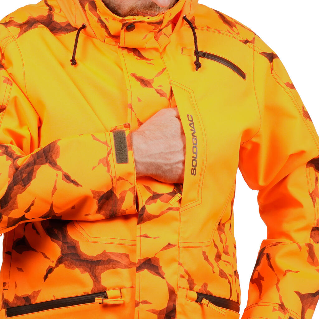 Pánska poľovnícka bunda Supertrack 500 nepremokavá odolná oranžová reflexná