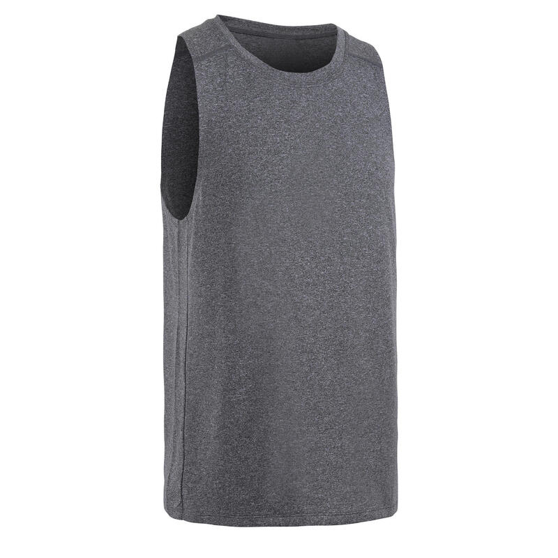 Ademend mouwloos fitnessshirt voor heren Essential ronde hals grijs
