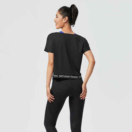 Camiseta fitness manga corta crop top Mujer Domyos 520 negro