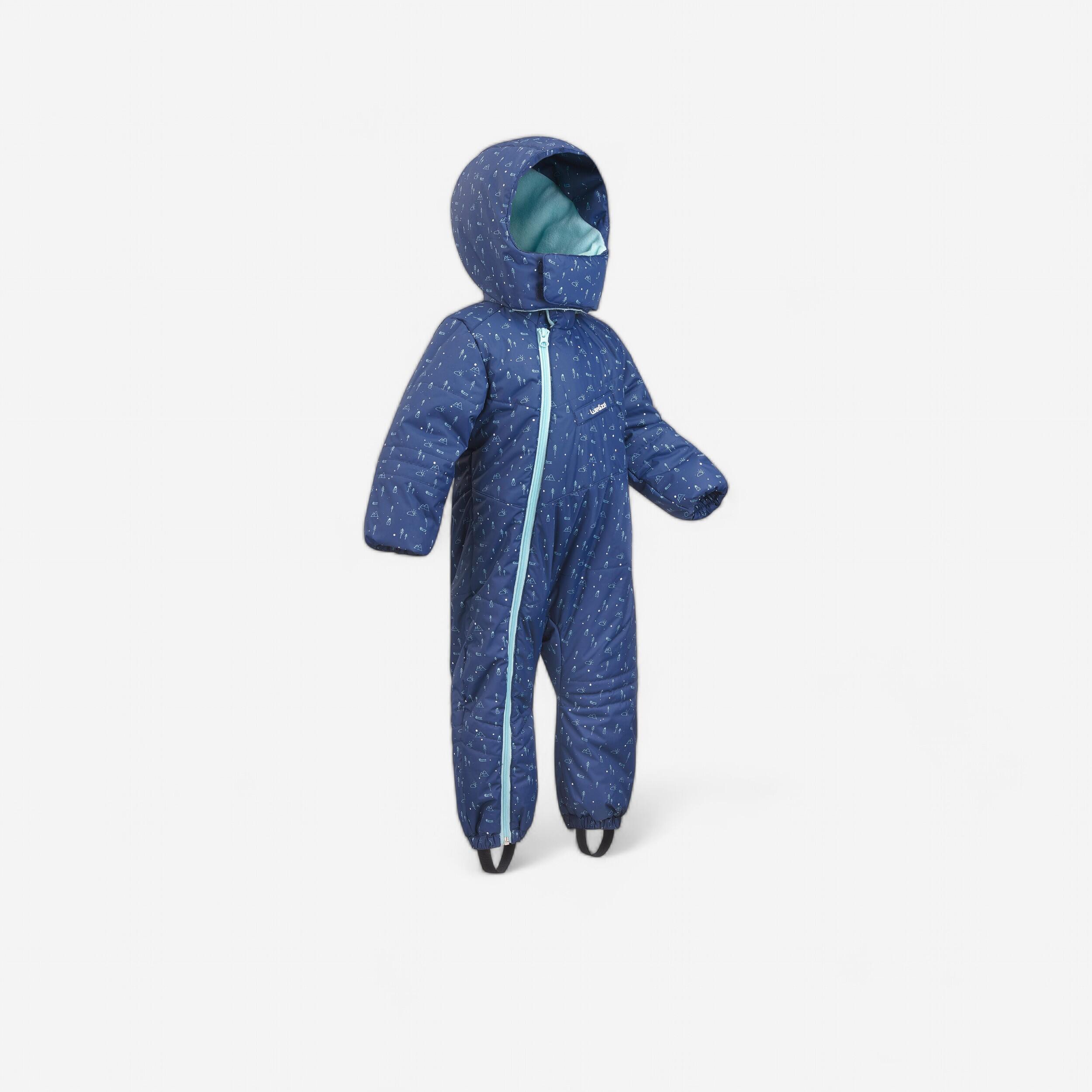 Babies' Ski/Sledge Snowsuit Warm - Blue and Green Print 1/10