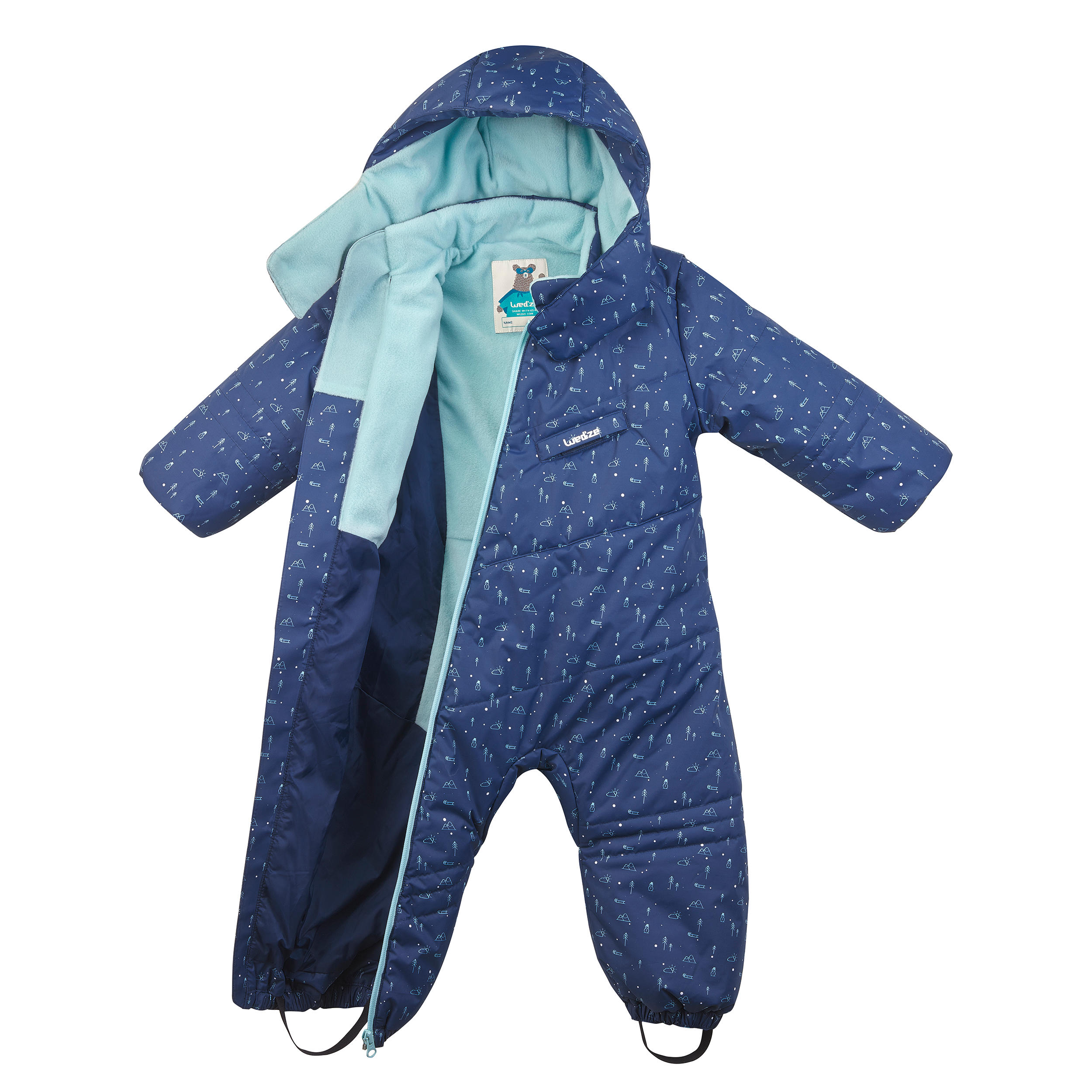 Babies' Ski/Sledge Snowsuit Warm - Blue and Green Print 5/10