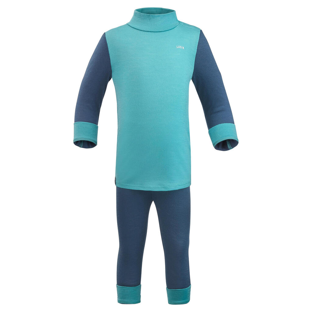 Baby skiing base layer trousers, leggings merino wool MERIWARM Turquoise