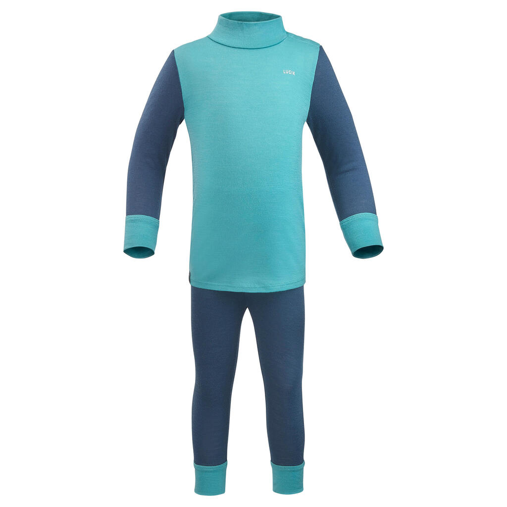 Baby skiing base layer trousers, leggings merino wool MERIWARM Turquoise