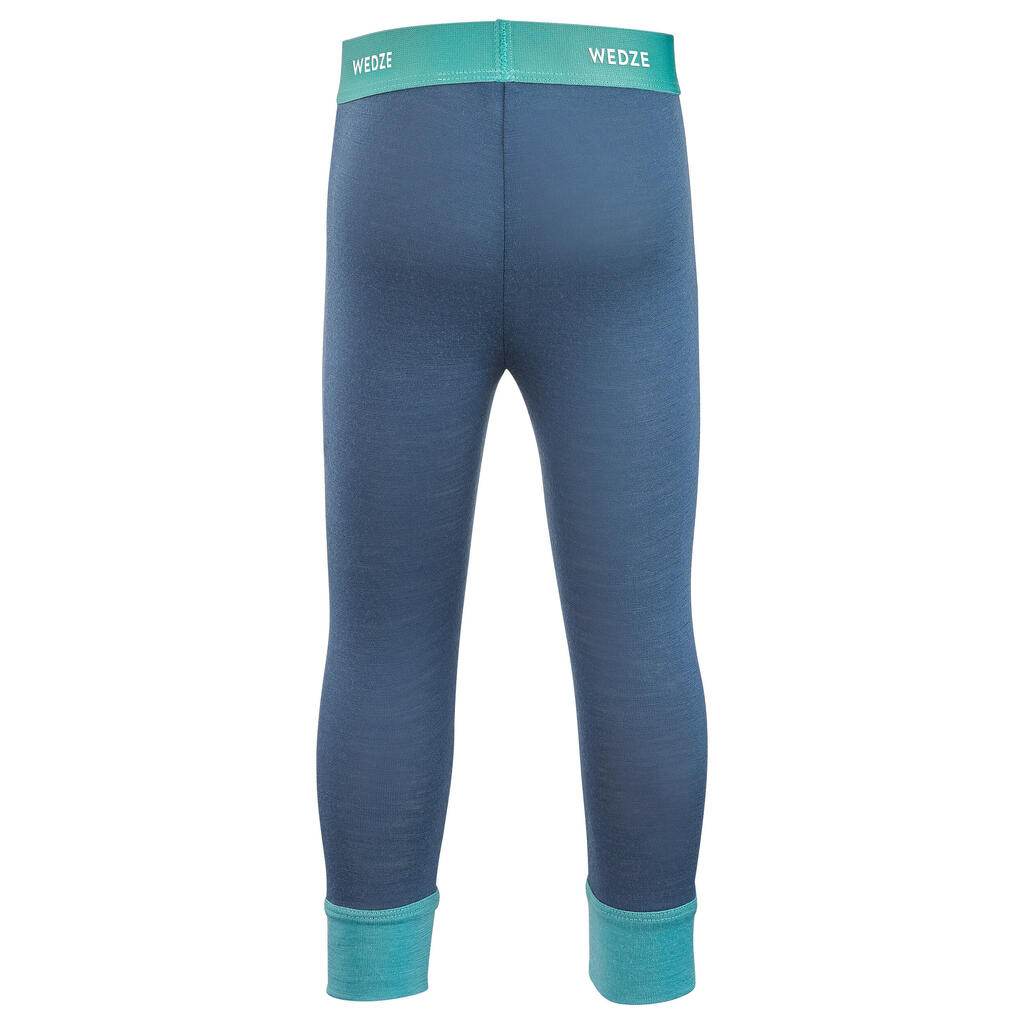 Baby Skiing Merino Wool Thermal Base Layer Trousers 900 - Turquoise