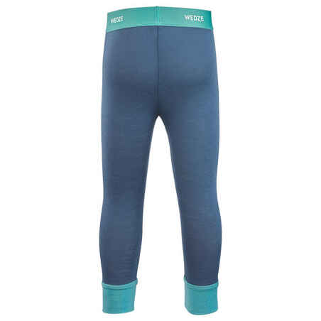 Baby skiing base layer trousers, leggings merino wool MERIWARM Turquoise