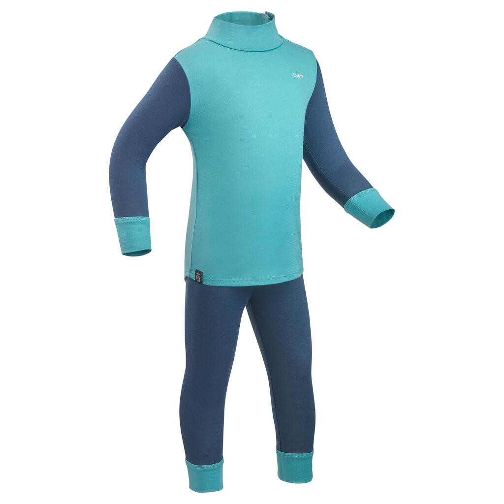 Babies' Ski Merino Wool Thermal Base Layer Trousers 900 - Turquoise