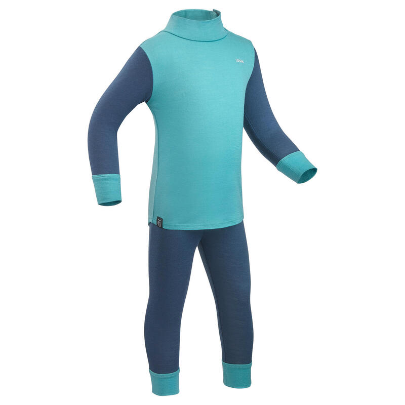 Sous vêtement pantalon, Legging ski bébé laine mérinos MERIWARM turquoise