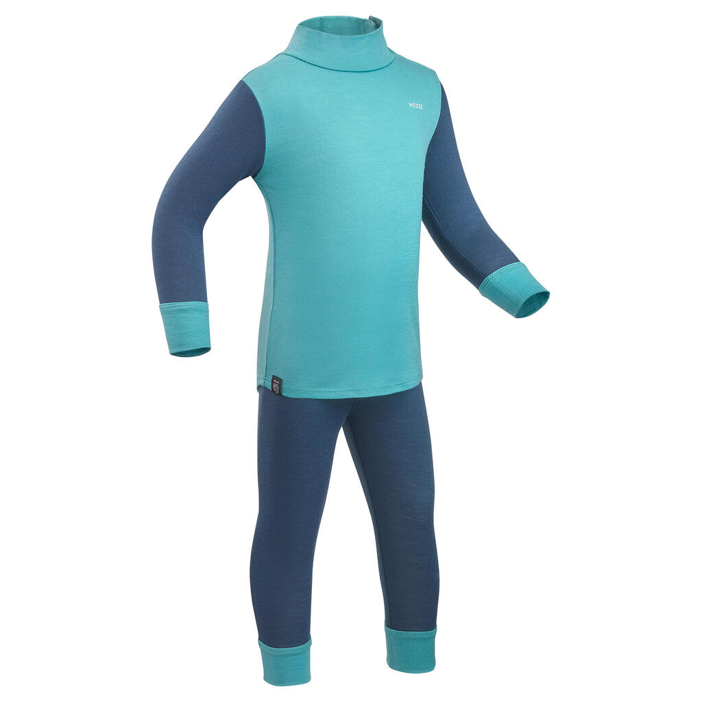 Baby ski base layer top, undershirt merino wool MERIWARM turquoise