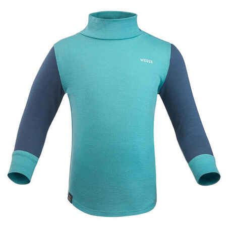 Baby ski base layer top, undershirt merino wool MERIWARM turquoise