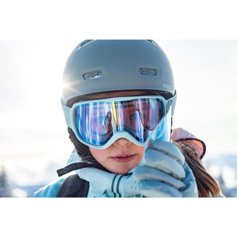 女款／女童全天候單板及雙板滑雪護目鏡－綠色亞洲版