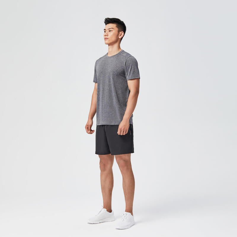T-Shirt Herren atmungsaktiv Rundhalsausschnitt Fitness - Essential graumeliert