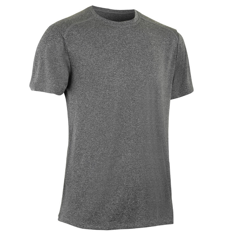 Basic fitness-T-shirt voor heren ronde hals ademend gemêleerd grijs