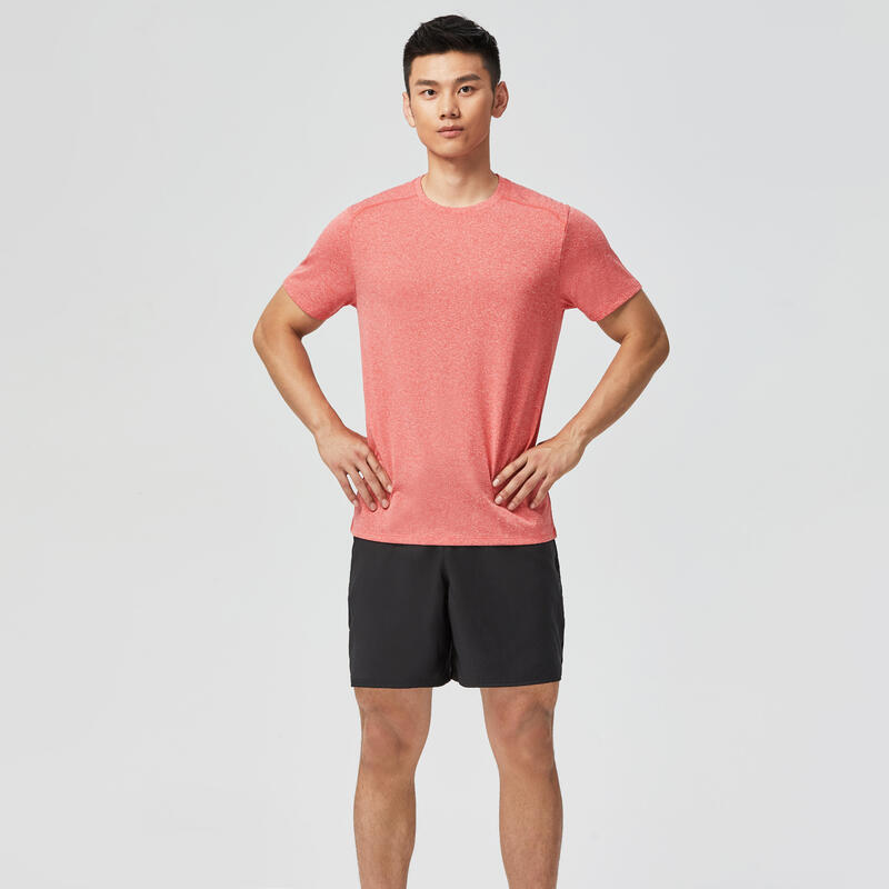 T-shirt de fitness essentiel respirant col rond homme - rouge clair chiné