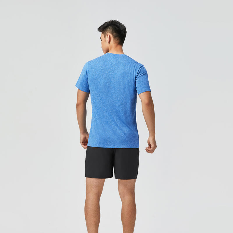 Basic fitness-T-shirt voor heren ronde hals ademend gemêleerd blauw