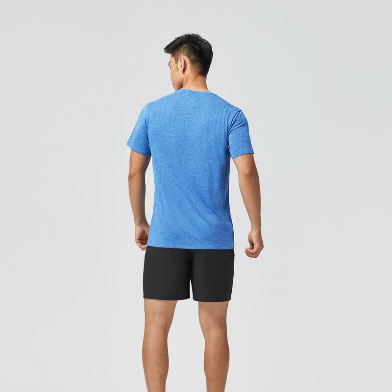 Fitnesssshirt voor heren Essential ademend ronde hals gemêleerd blauw