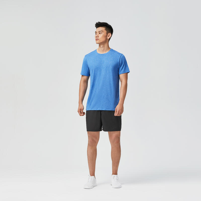 T-shirt uomo fitness essential 100 traspirante azzurro melange