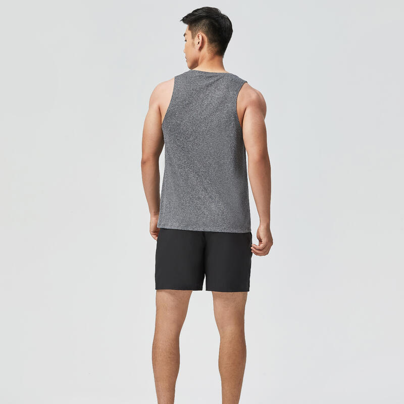 Ademend mouwloos grijs fitnessshirt voor heren met ronde hals | Essential