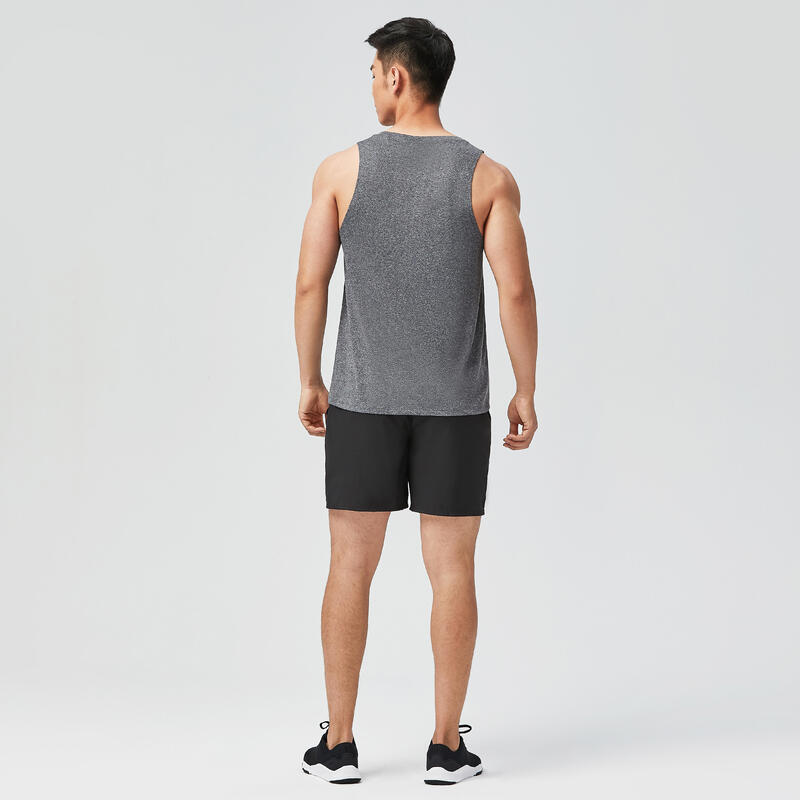 Ademend mouwloos grijs fitnessshirt voor heren met ronde hals | Essential