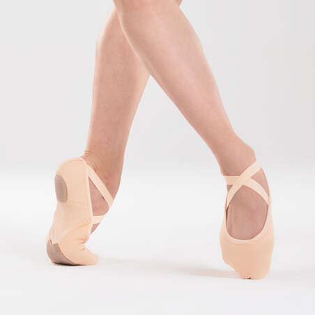 Demi-pointes danse classique bi-semelles en toile stretch saumon