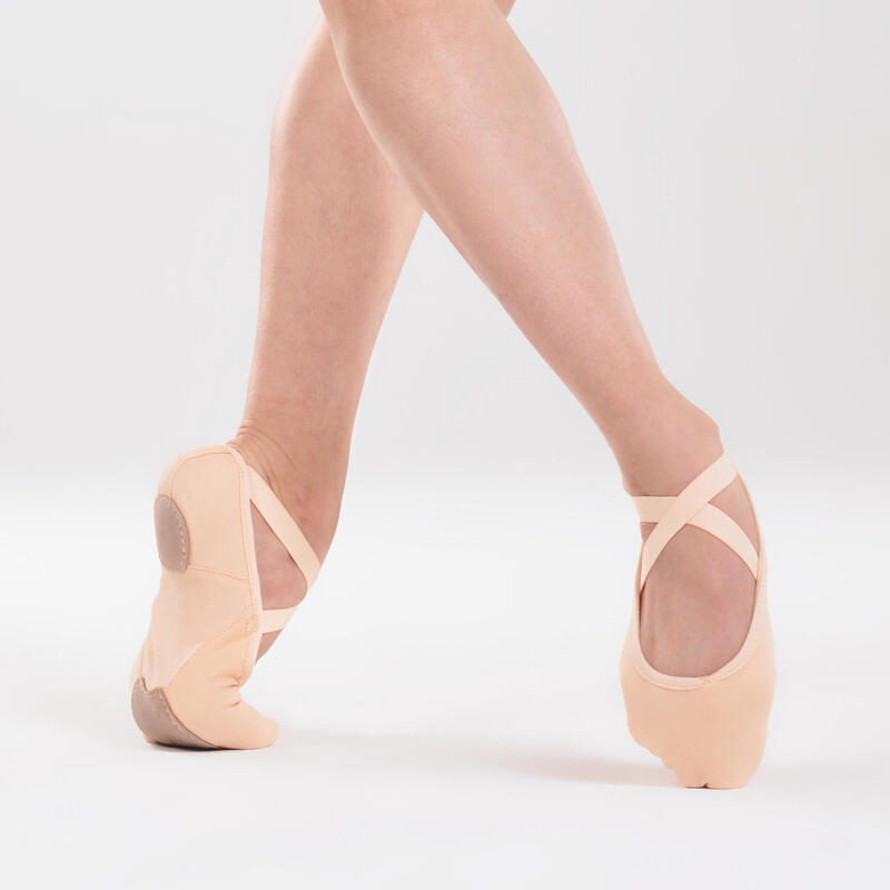 Somon Rengi Demi-Point Çift Tabanlı Esnek Bez Bale Ayakkabısı