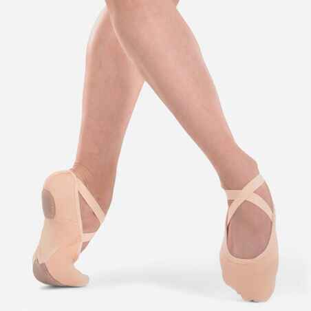Stretch Canvas Split-Sole Demi-Pointe Ballet Shoes Size 7 to 7.5 - Salmon