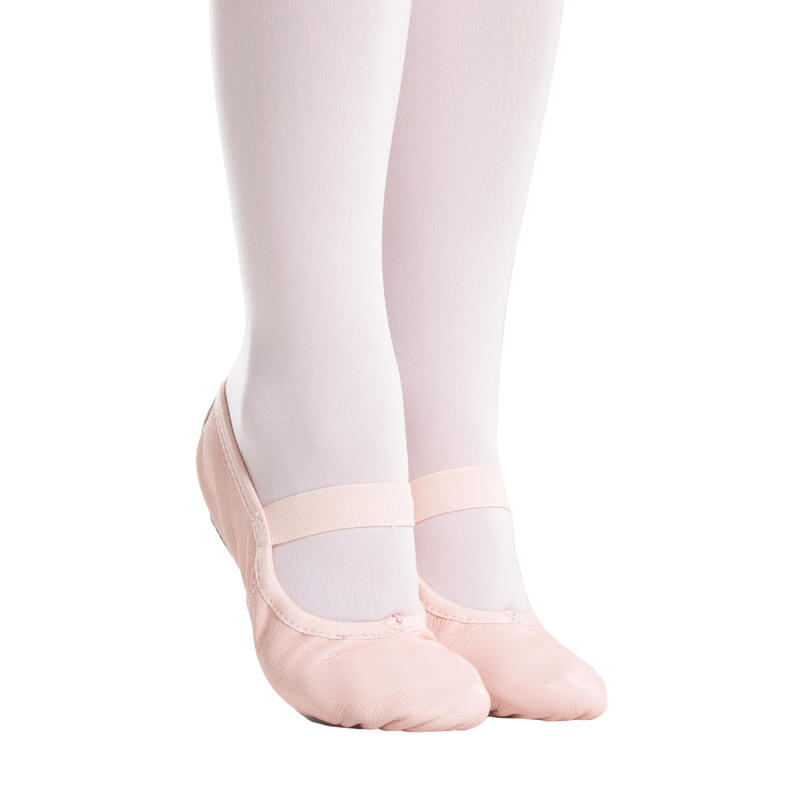 Demi-pointes danse classique cuir semelle entière rose avec lien tailles 25-40