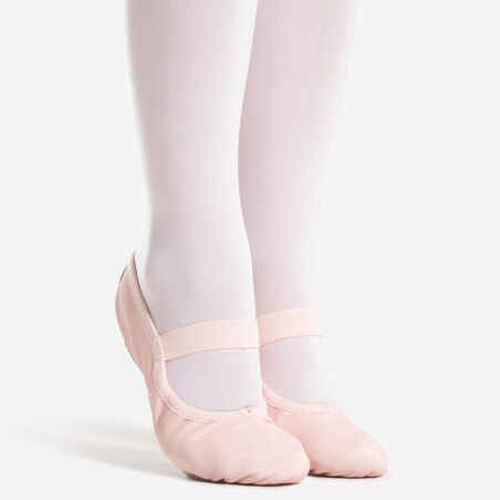 Beginner Ballet Full Sole Leather Demi-Pointe Shoes - Pink