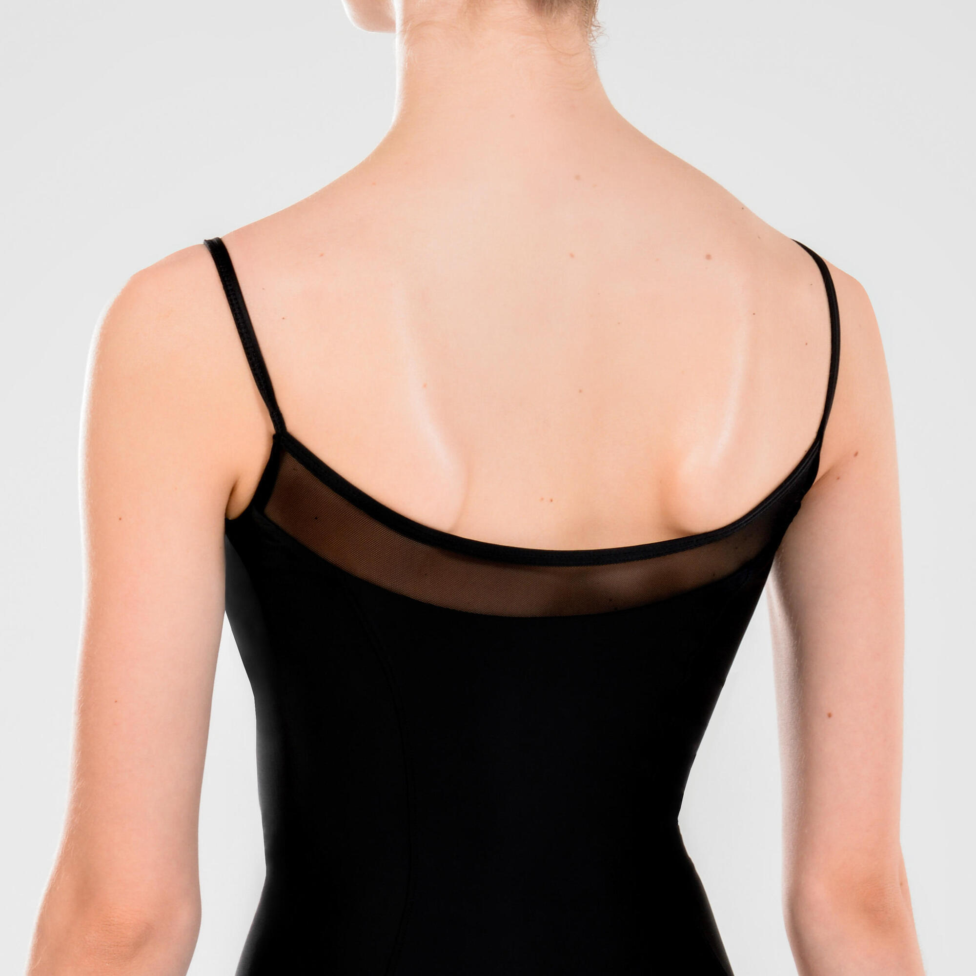 Girl's black ballet leotard with thin straps