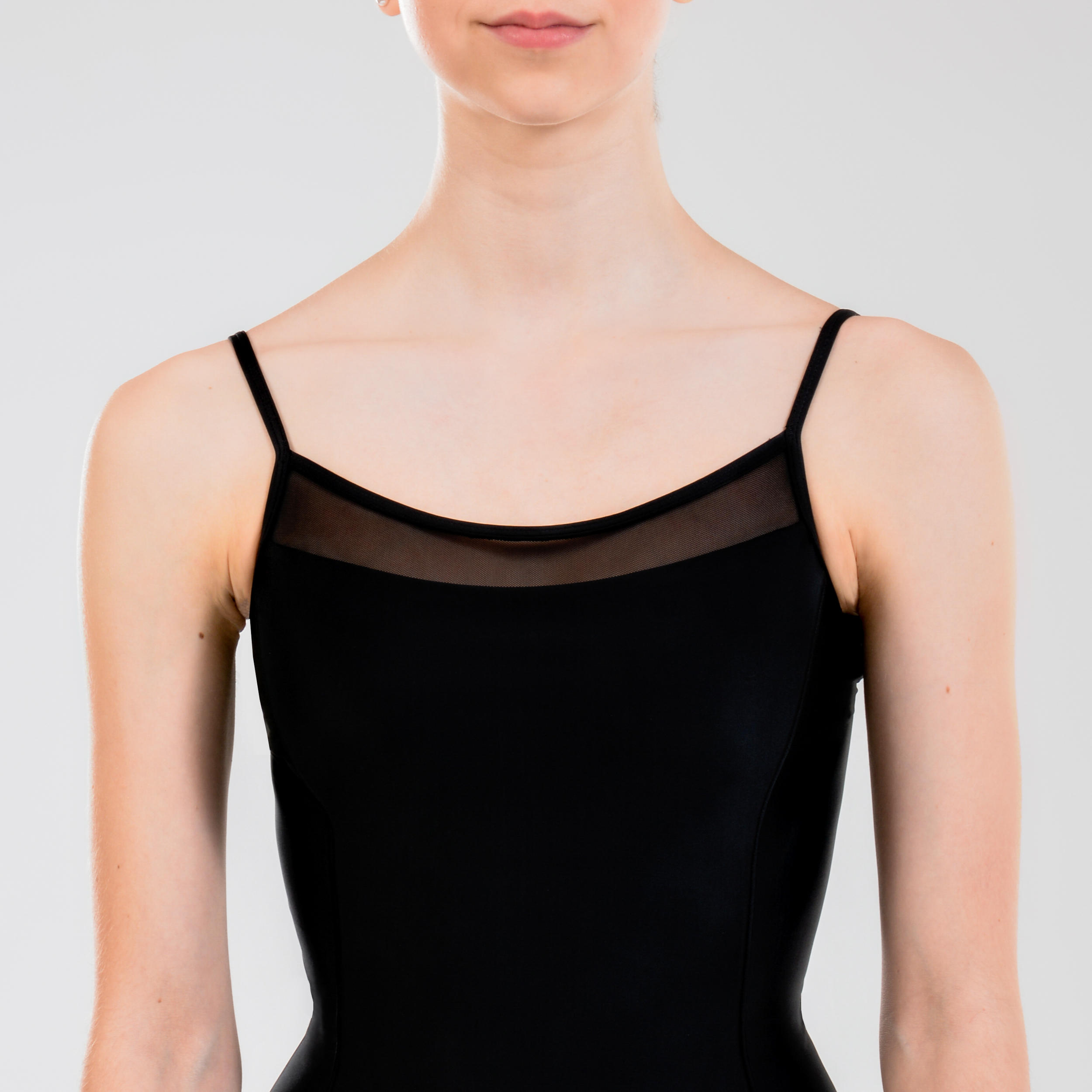 Girl's black ballet leotard with thin straps