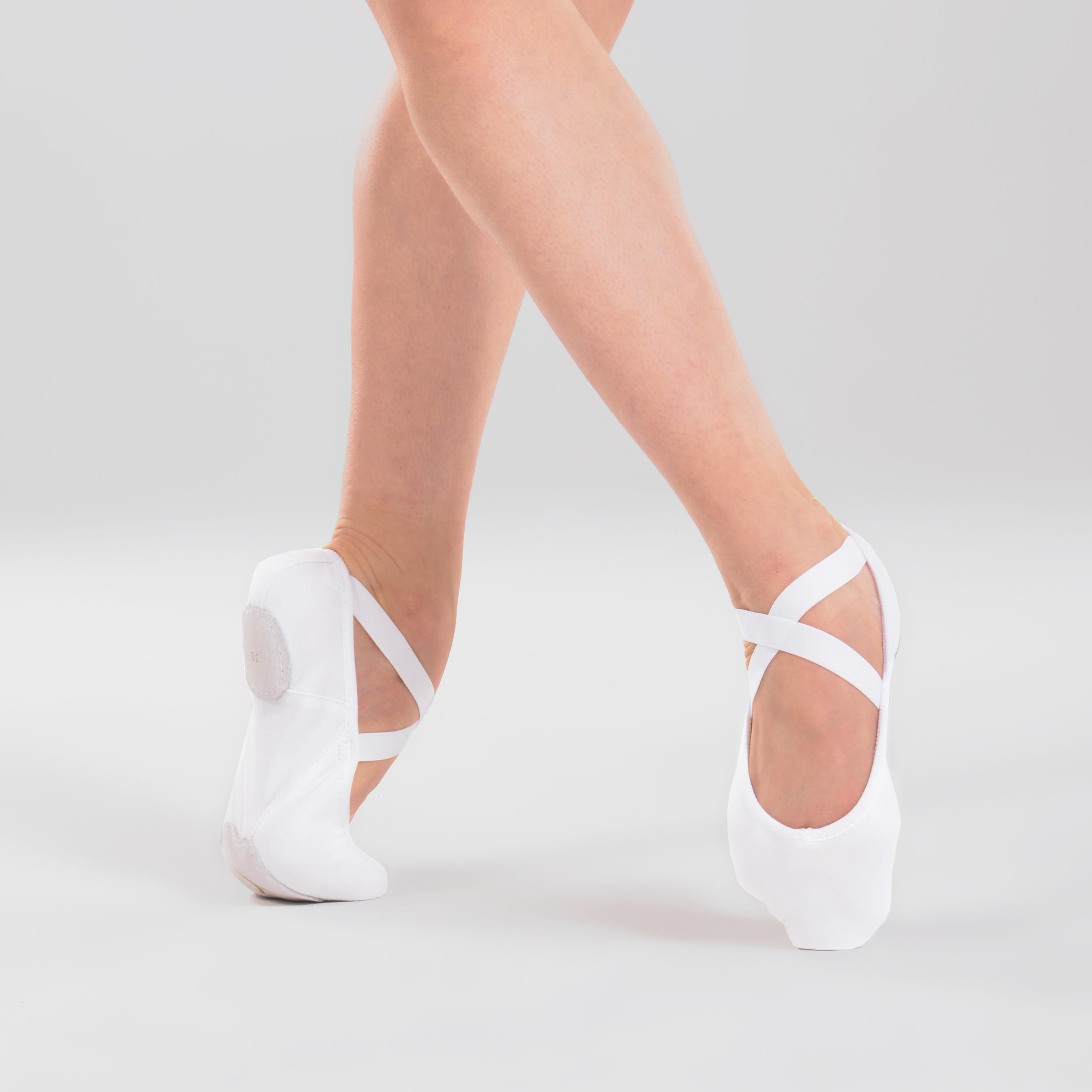 Demi-pointes de danse classique bi-semelles en toile femme, blanches 2/5
