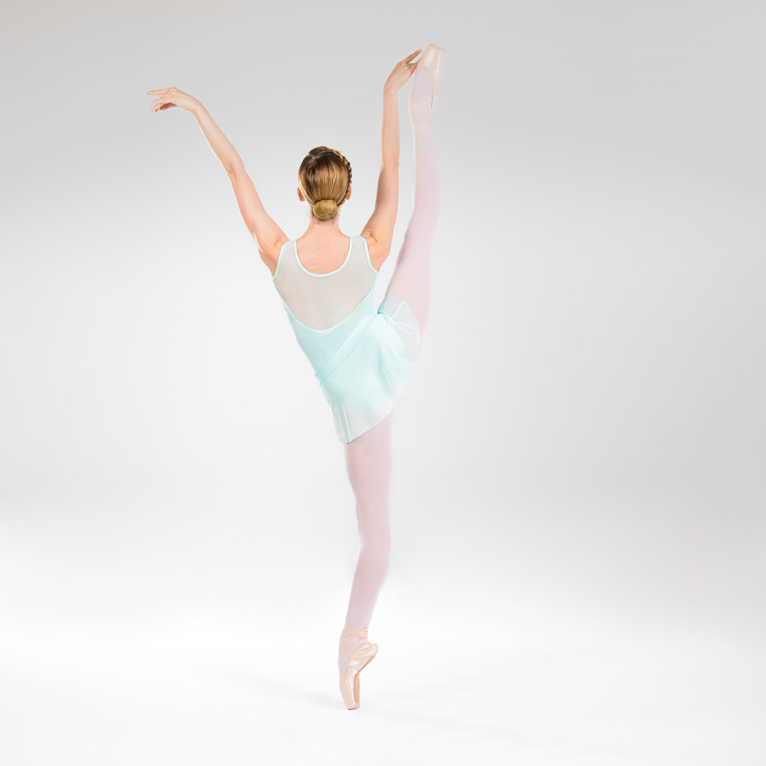 Girls' Mixed-Media Ballet Leotard - Pale Green 3/7