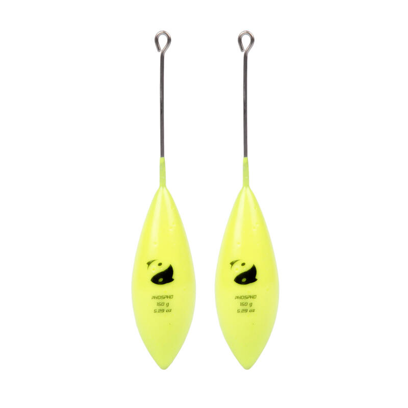 Plomb de pêche en surfcasting bombé tige jaune phosphorescent x2