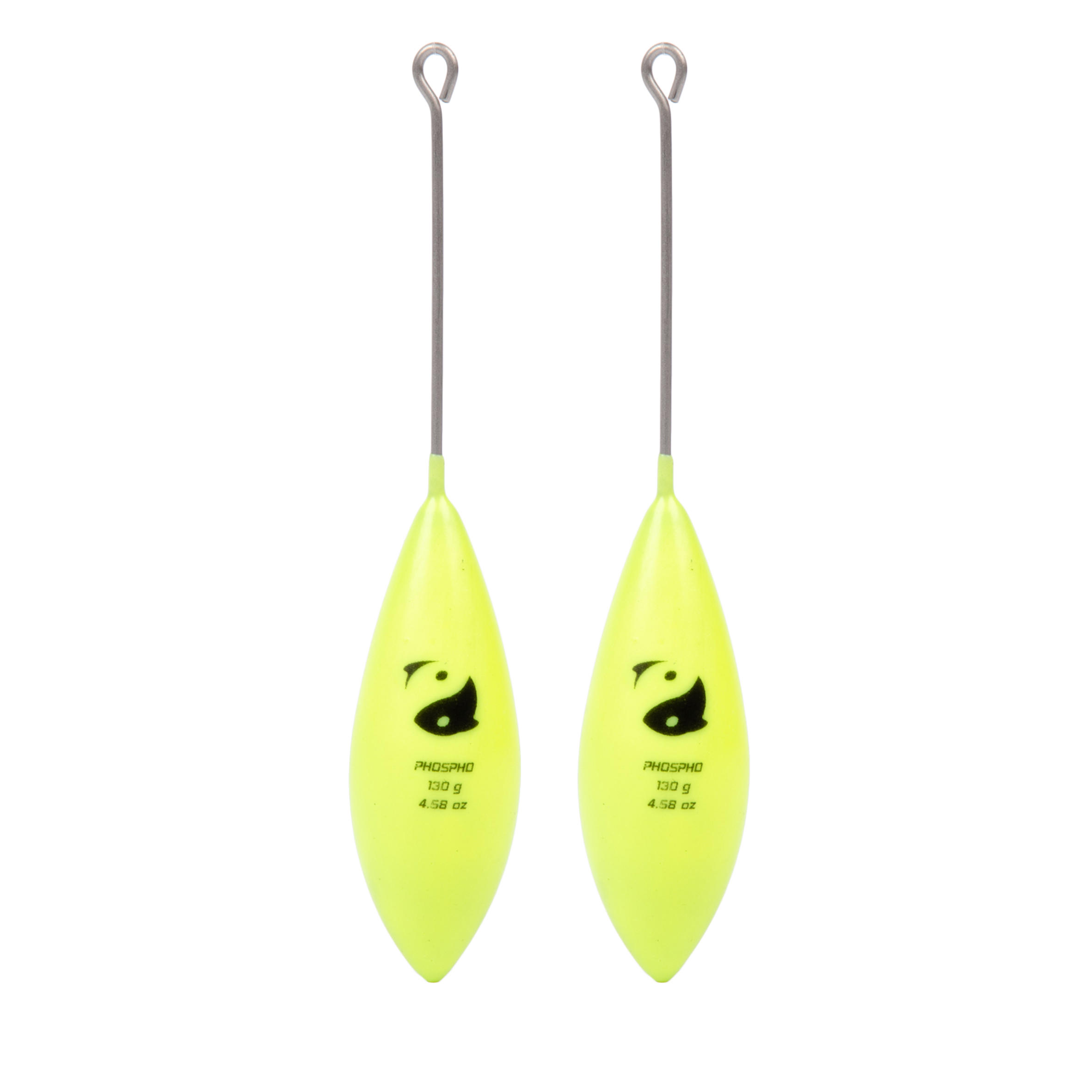 Fishing Surfcasting Bomb Sinker with Long Tail x2 - Phosphorescent Yellow 9/10