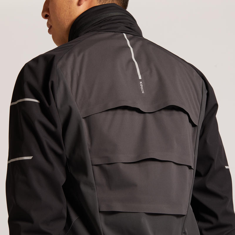 KIPRUN WARM REGUL MEN'S RUNNING WINDBREAKER WATERPROOF GREY BLACK Decathlon