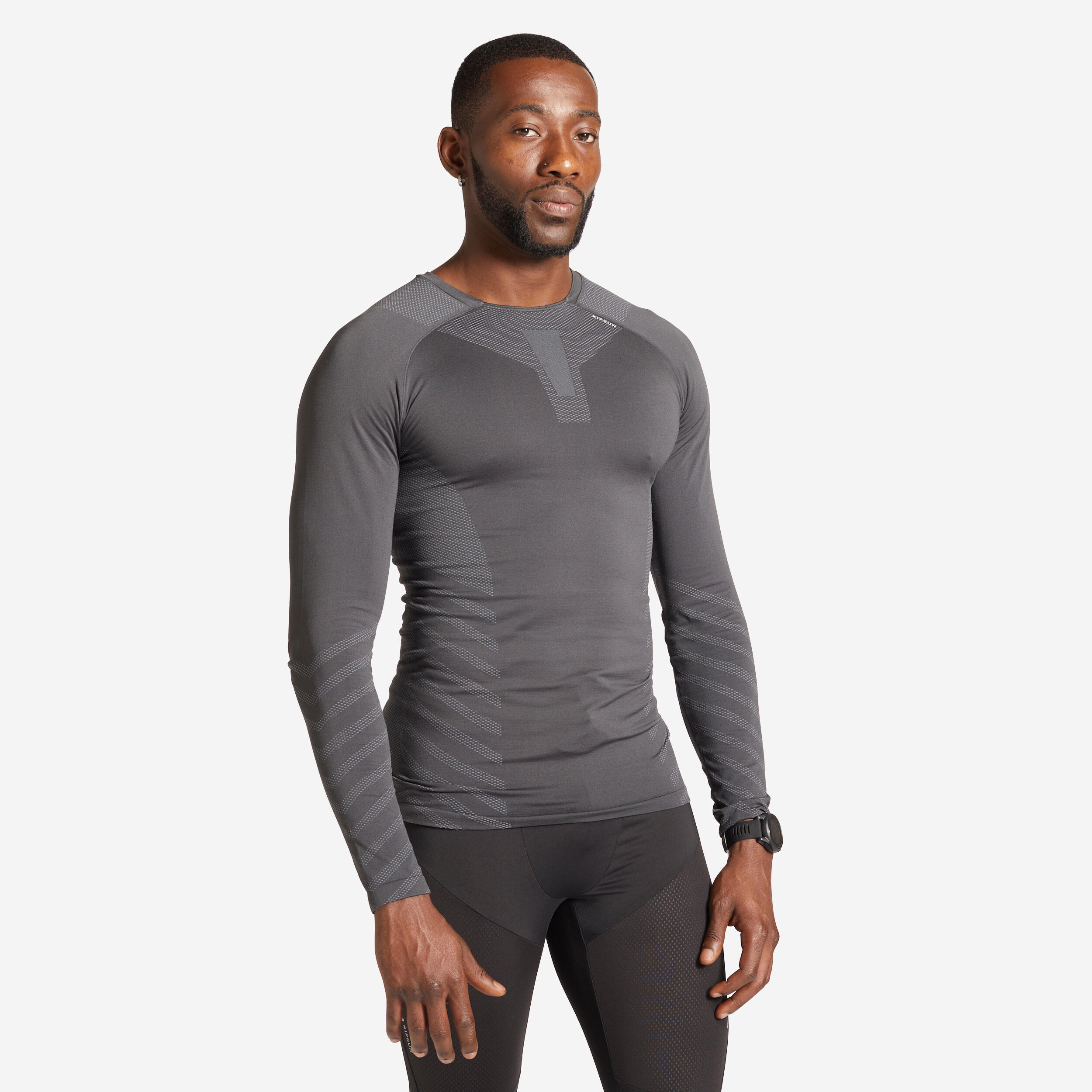 Men's Short-Sleeved Thermal Base Layer Top - Keepdry 500 Black - [EN]  smoked black, [EN] graphite grey - Kipsta - Decathlon