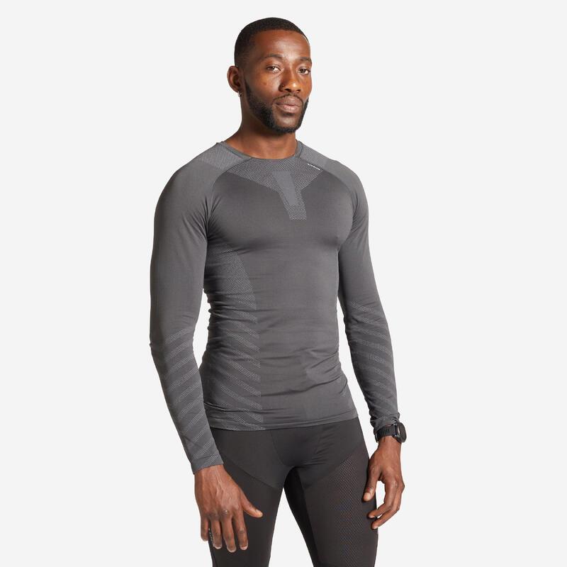 KIPRUN SKINCARE MEN'S WINTER RUNNING T-SHIRT LONG-SLEEVED GREY